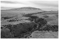 Aerial view of Rio San Antonio and San Antonio Mountain. Rio Grande Del Norte National Monument, New Mexico, USA ( black and white)