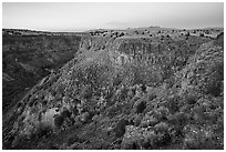 Gorge of Rio Pueblo de Taos from Taos Valley Overlook. Rio Grande Del Norte National Monument, New Mexico, USA ( black and white)