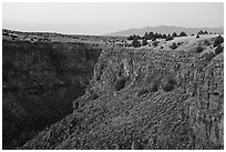 Rio Pueblo de Taos gorge from Taos Valley Overlook. Rio Grande Del Norte National Monument, New Mexico, USA ( black and white)