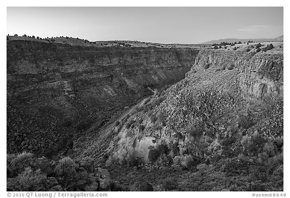 Rio Pueblo de Taos gorge in autumn. Rio Grande Del Norte National Monument, New Mexico, USA (black and white)