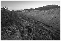 Rio Grande Gorge and Cerro Chiflo at dawn from Sheep Crossing. Rio Grande Del Norte National Monument, New Mexico, USA ( black and white)