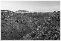 Upper Rio Grande Gorge and Ute Mountain, sunrise. Rio Grande Del Norte National Monument, New Mexico, USA ( black and white)