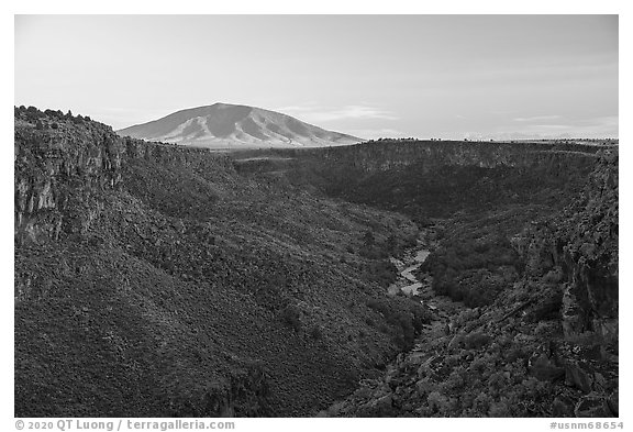 Rio Grande Gorge and Ute Mountain from Sheep Crossing. Rio Grande Del Norte National Monument, New Mexico, USA (black and white)
