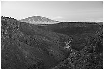 Rio Grande Gorge and Ute Mountain from Sheep Crossing. Rio Grande Del Norte National Monument, New Mexico, USA ( black and white)