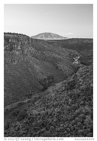 Upper Rio Grande Gorge and Ute Mountain. Rio Grande Del Norte National Monument, New Mexico, USA (black and white)