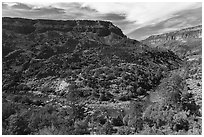 Rio Grande River and cliffs, Big Arsenic. Rio Grande Del Norte National Monument, New Mexico, USA ( black and white)