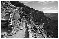 Walls and wwitchbacks, Big Arsenic Trail. Rio Grande Del Norte National Monument, New Mexico, USA ( black and white)