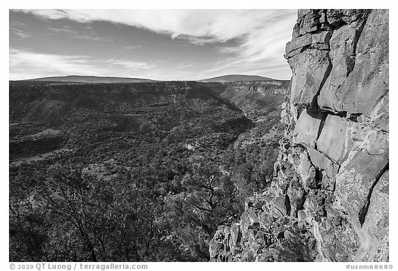 Cliff, Gorge at Big Arsenic, and Ute Mountain. Rio Grande Del Norte National Monument, New Mexico, USA (black and white)