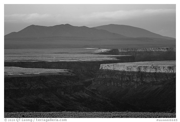 Gorge and Taos Valley before sunset. Rio Grande Del Norte National Monument, New Mexico, USA