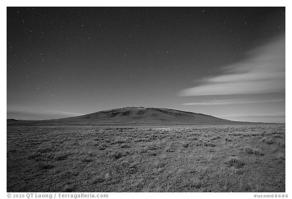 San Antonio Mountain by moonlight. Rio Grande Del Norte National Monument, New Mexico, USA (black and white)