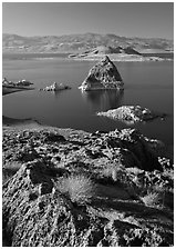 Shoreline and Pyramid. Pyramid Lake, Nevada, USA (black and white)