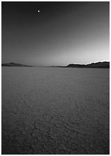 Playa and moon, sunset, Black Rock Desert. Nevada, USA (black and white)