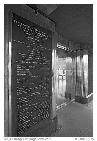 Art Deco style commemorative plate and doors. Hoover Dam, Nevada and Arizona (black and white)