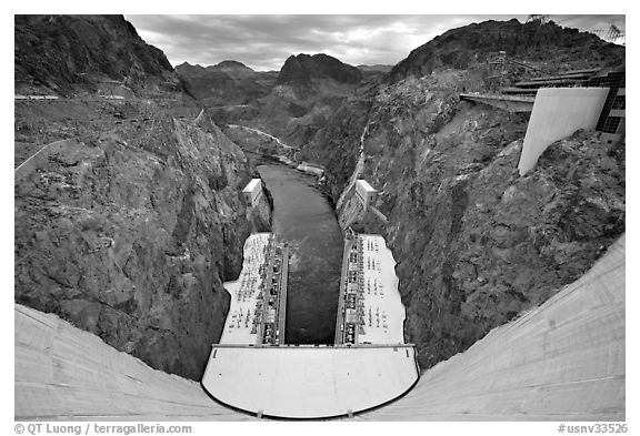 Dam, power plant and Black Canyon. Hoover Dam, Nevada and Arizona