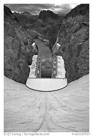 Power plant, Black Canyon, Colorado River. Hoover Dam, Nevada and Arizona (black and white)