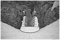 View from above of wall and power plant. Hoover Dam, Nevada and Arizona (black and white)