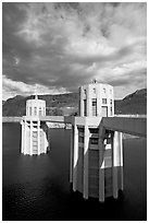 Intake towers. Hoover Dam, Nevada and Arizona (black and white)