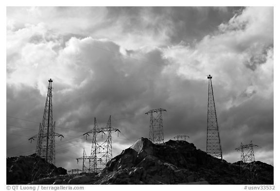 High-voltate transmission lines and clouds. Hoover Dam, Nevada and Arizona