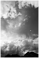 Power lines and clouds. Hoover Dam, Nevada and Arizona (black and white)