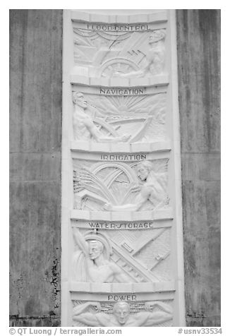 Bas-relief in Art Deco style. Hoover Dam, Nevada and Arizona (black and white)