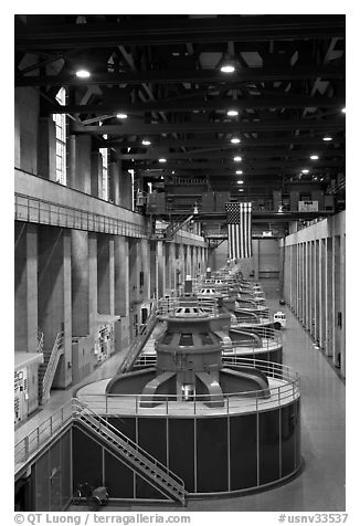 Generators in the power plant. Hoover Dam, Nevada and Arizona (black and white)
