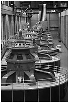 Row of electrical generators. Hoover Dam, Nevada and Arizona ( black and white)