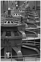 Electrical generators in power plant. Hoover Dam, Nevada and Arizona ( black and white)