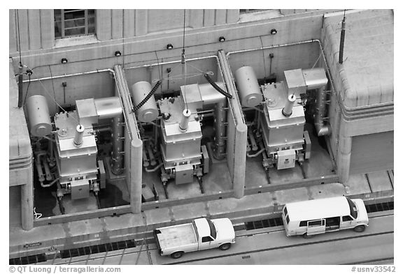 Transformers on  ramp outside the power plant. Hoover Dam, Nevada and Arizona