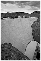 Profile view of arch-gravity dam. Hoover Dam, Nevada and Arizona ( black and white)
