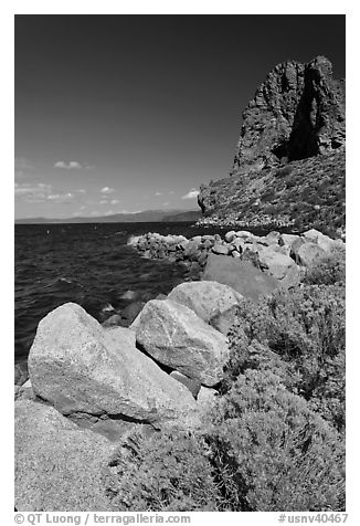 Sagebrush and Cave Rock, Lake Tahoe, Nevada. USA