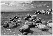 Boulders in lake, Sand Harbor, East Shore, Lake Tahoe, Nevada. USA ( black and white)