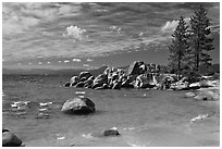 Beach and rocks, Lake Tahoe-Nevada State Park, Nevada. USA ( black and white)