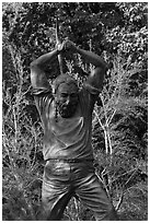 Statue honoring miners. Carson City, Nevada, USA (black and white)