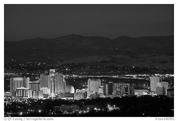 Reno skyline at dusk. Reno, Nevada, USA