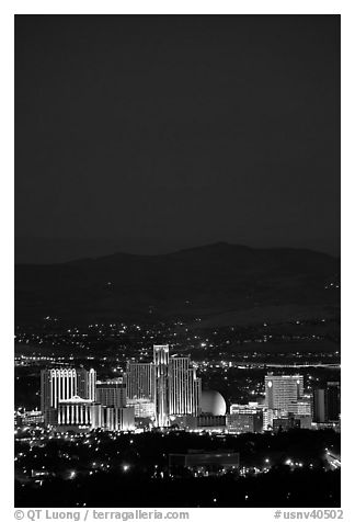 Reno skyline at night. Reno, Nevada, USA