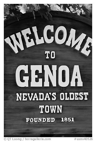 Nevada oldest town sign. Genoa, Nevada, USA (black and white)