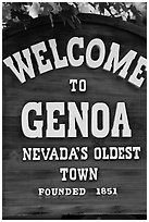 Nevada oldest town sign. Genoa, Nevada, USA ( black and white)