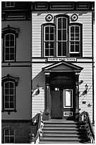 Fourth ward school entrance. Virginia City, Nevada, USA (black and white)