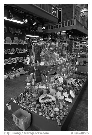 Inside rock shop. Virginia City, Nevada, USA (black and white)