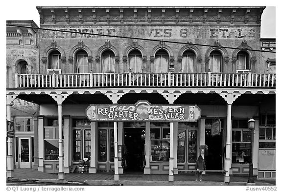 Old hardware store building. Virginia City, Nevada, USA (black and white)