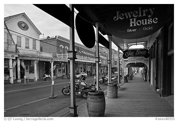 Gallery and main street. Virginia City, Nevada, USA (black and white)