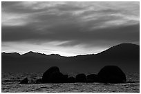 Rocks and mountains at sunset, Lake Tahoe-Nevada State Park, Nevada. USA ( black and white)
