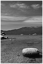 Boulders and kayak, Lake Tahoe-Nevada State Park, Nevada. USA (black and white)