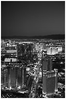 Las Vegas Boulevard and casinos seen from above at sunset. Las Vegas, Nevada, USA ( black and white)