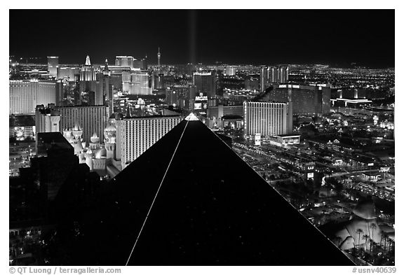 Luxor pyramid and Las Vegas skyline at night. Las Vegas, Nevada, USA (black and white)