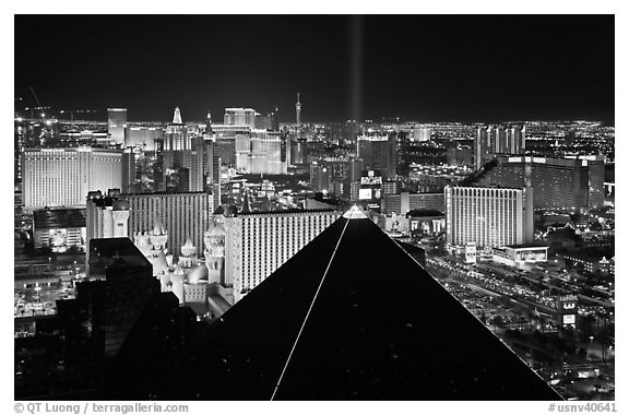 Pyramid, strip and skyline at night. Las Vegas, Nevada, USA