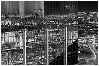 Dining room and night reflections, the Hotel at Mandalay Bay. Las Vegas, Nevada, USA ( black and white)