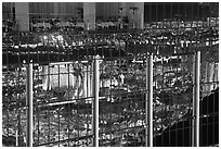 Restaurant and city reflections on glass windows, the Hotel at Mandalay Bay. Las Vegas, Nevada, USA ( black and white)