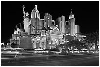 Las Vegas Boulevard and  New York New York casino at night. Las Vegas, Nevada, USA (black and white)