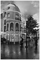 Cobblestone-like street inside Paris casino. Las Vegas, Nevada, USA ( black and white)